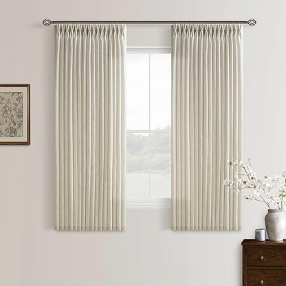 Semi Sheer Pinch Pleated Light Tan Linen Curtains 54 Inch Length 2 Panels - color: Linen, size: 50"W x 54"L (Pack of 2)