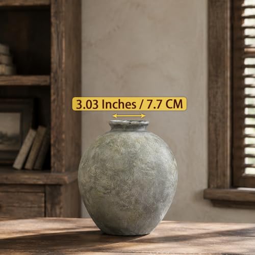 Rustic Farmhouse Ceramic Vase, 7.9 Inch, Terracotta Decor - color: White Gray