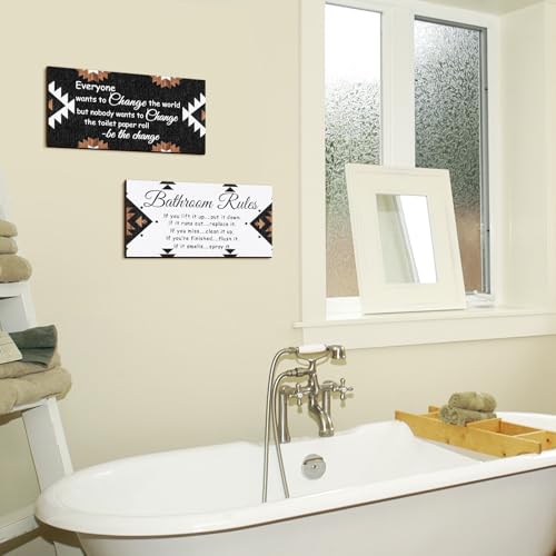 Jetec 2 Pcs Funny Bathroom Signs Wall Decor Farmhouse,Boho Style - style: Boho Style