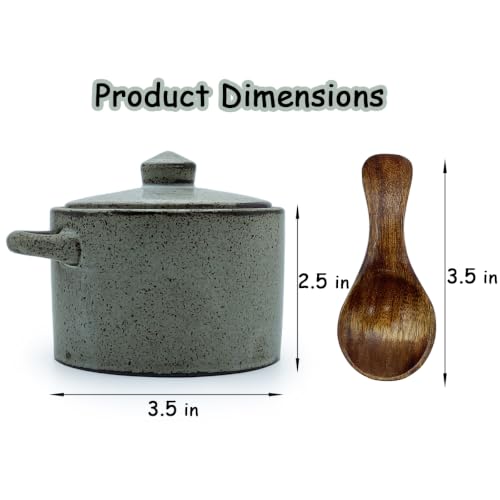 8 oz Ceramic Salt Cellar with Lid & Wooden Spoon,Countertop Salt Container,Sugar Bowl,Spices Jar|Terracotta Home Kitchen Decor(Coarse Pottery Color) - color: Coarse Pottery Color