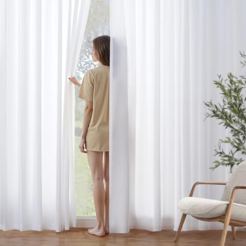 MIULEE White Semi Sheer Privacy Curtains Drapes 2 Panels 52W x 84L - color: White, size: 52"W x 84"L (Pack of 2)