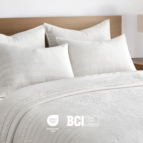 EVERGRACEHOME 100% Cotton Quilt Set Oversized Cal King, Warm White - color: Warm White (Yellow Undertones), size: Oversized Cal King (118" X 102")