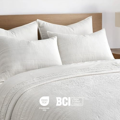EVERGRACEHOME 100% Cotton Quilt Set Oversized Cal King, Warm White - color: Warm White (Yellow Undertones), size: Oversized Cal King (118" X 102")