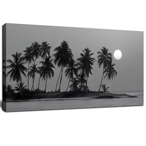 Black and White Wall Art Coastal Landscape Ocean Tree Artwork 20"x40" - size: 20"L x 40"W