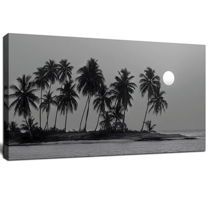 Black and White Wall Art Coastal Landscape Ocean Tree Artwork 20"x40" - size: 20"L x 40"W