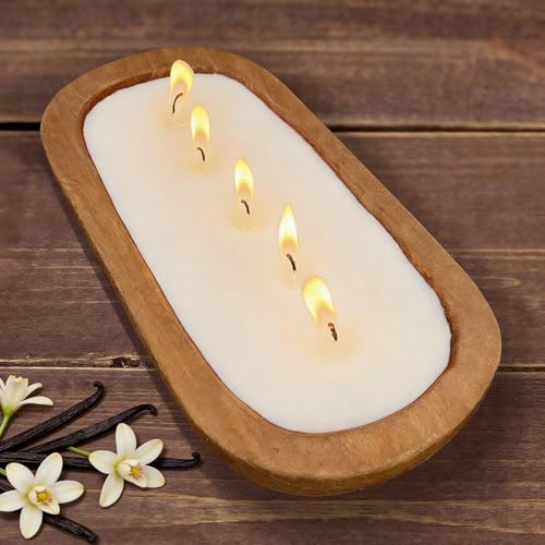 Aromatherapy Candle, SEVEYEE Vanilla Candle 5wicks 16oz, Large Wooden Bowl Candles for Women,Girl Birthday Gift,12inch - size: 12 inch Bowl Vanilla
