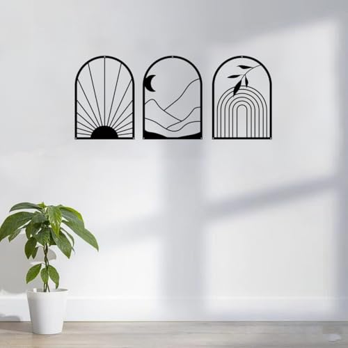 GSANMU Metal Minimalist Wall Decor - 3 Pcs black Bohemian Hanging Wall Single Line Art Wall Sculptures for Living Room,bathroom and staircase 17×11.8 inch - color: Black(boho)