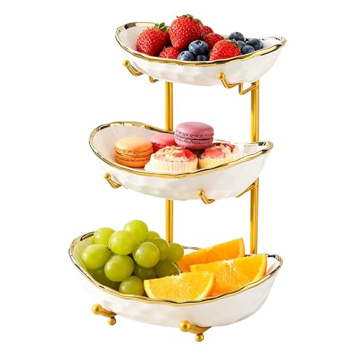 Gets 3 Tier Fruit Bowl Ceramic Metal Stand Tiered Serving Tray White - color: White
