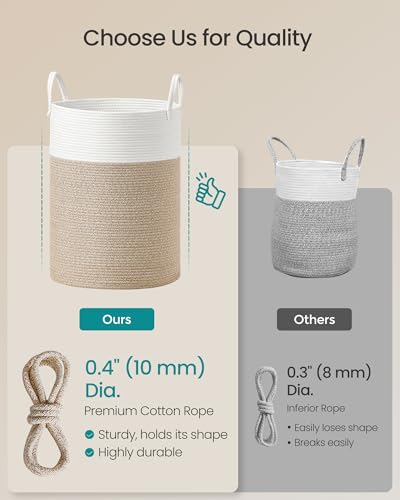 SONGMICS Laundry Hamper, Cotton Rope Basket with Handles, 21.1 Gallons