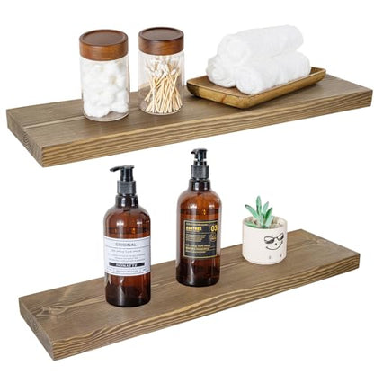 BGMG 30 inch Walnut Floating Shelves for Wall Set of 2,High End Solid Real Wood 30 in Floating Shelf,Rustic Wooden Wall Mount Shelves,Heavy Duty Bracket,30x6.7 inch - color: Dark Walnut, size: 30 inch