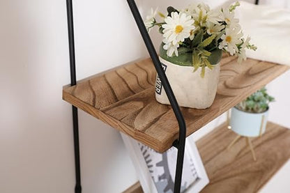 Floating Shelf with Metal Brackets Wall Mounted Rustic Wood Wall Storage Decorative Hanging Display for Trophy Photo Frames Collectibles and Much More 2-Tier – Natural Wood