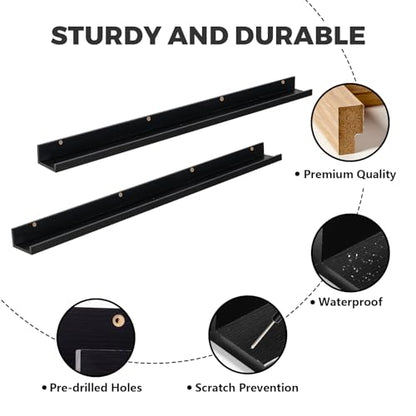 Muzilife 55" Large Floating Shelves Wood Wall Shelf with Lip, 2Pcs, Black - color: Black, size: 55"
