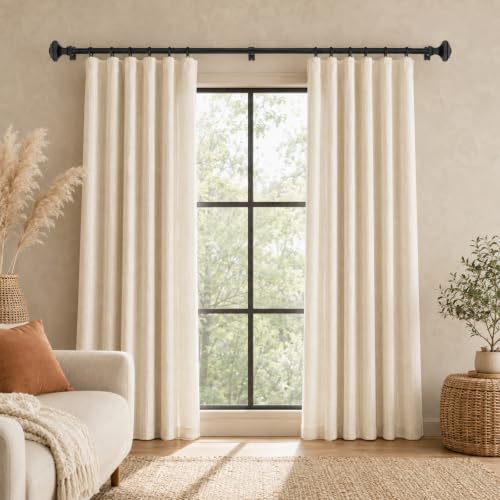 1 Pack Boho Rustic Adjustable Wood Curtain Rod 32-88 Inch, Black - color: Black, size: 32'' - 88'' (1 Pack)