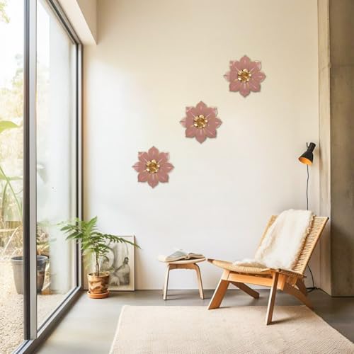 Villa Como Set of 3 Pink and Gold Metal Flowers Wall Art Decor 10" - color: # 3 Pink