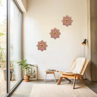 Villa Como Set of 3 Pink and Gold Metal Flowers Wall Art Decor 10" - color: # 3 Pink