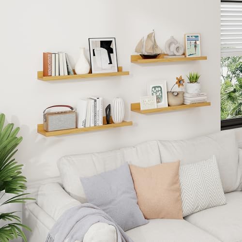 Axeman Picture Ledge Shelf, 24 Inch Oak Floating Shelves Set of 4 - color: Oak, size: 24 Inch