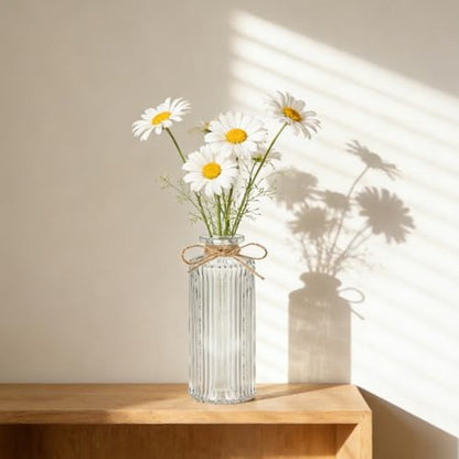 Glass Bud Vases Set of 20, Clear Small Flower Vases Bulk with Twines Ropes, Mini Ribbed Vase for Centerpieces, Decorative Glass Vases for Wedding Table, Party, Home Decor