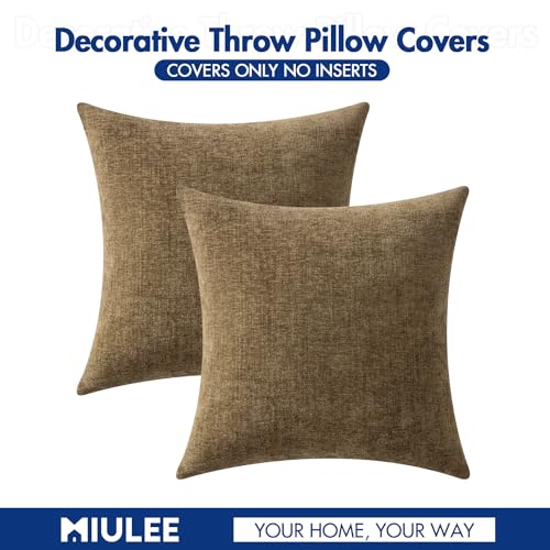 MIULEE Soft Chenille Fall Throw Pillow Covers Coffee 16x16 Inch Pack of 2 - color: Coffee, size: 16" x 16" (Pack of 2)