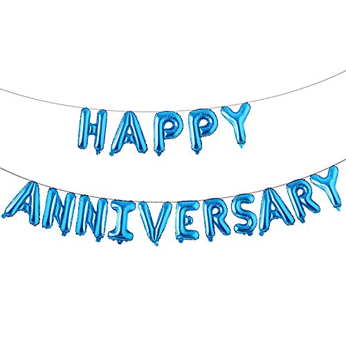 16 Inch Multicolor Happy Anniversary Letter Balloons Banner - Round Anniversary Balloon Banner for Party Decorations (Blue) - color: Anniversary Blue