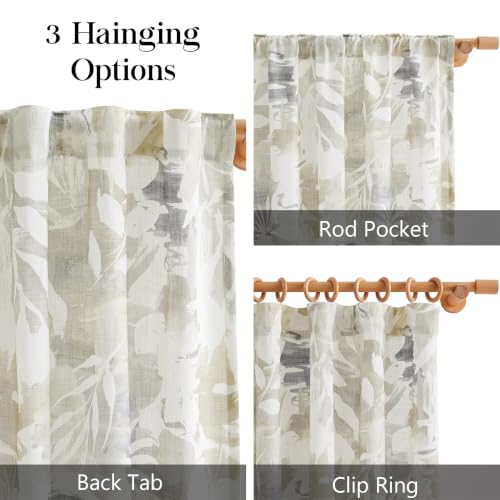 Taupe Floral Print Boho Abstract Leaf Sheer Curtains 55x84" Bedroom 2pcs - color: Back Tab- Semi Sheer- Taupe, size: 55"W x 84"L (Pack of 2)
