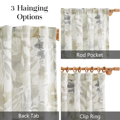 Taupe Floral Print Boho Abstract Leaf Sheer Curtains 55x84" Bedroom 2pcs - color: Back Tab- Semi Sheer- Taupe, size: 55"W x 84"L (Pack of 2)