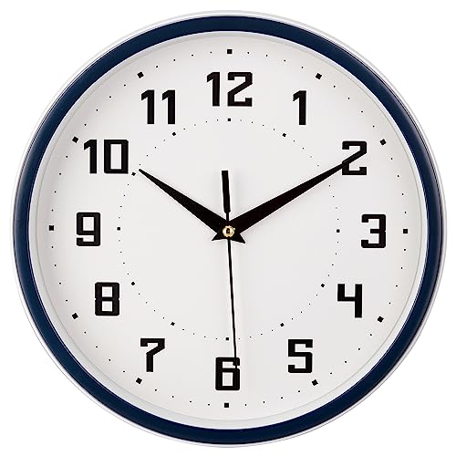 Topkey Silent Round Wall Clock Kitchen 9 Inch Modern Style Non-Ticking Decorative Bedroom Office Study Room Kitchen Wall Clock-Blue - color: Blue