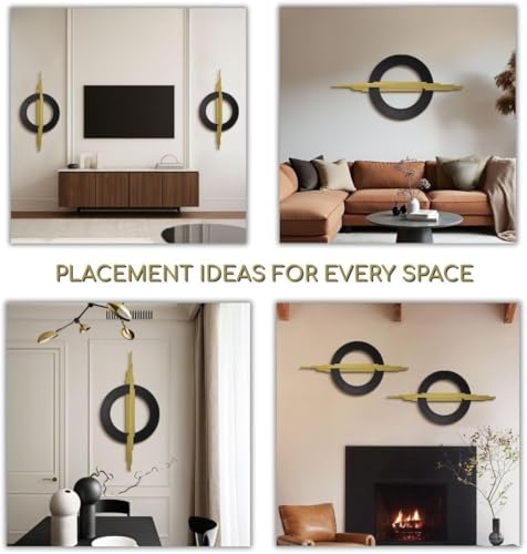 ARTEPERA 3D Metal Wall Art Black Gold Geometric Sculpture Decor 39x19