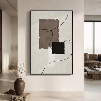 Extra Large Framed Neutral Beige Brown Abstract Wall Art, Vertical 40x60 In - color: Beige and Brown B, size: 60"L x 40"W