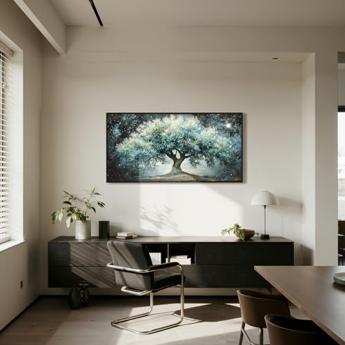 imjiayu Large Tree of Life Framed Wall Art, Teal Green Canvas 20"x40" - color: Interstellar Tree, size: 40"L x 20"W