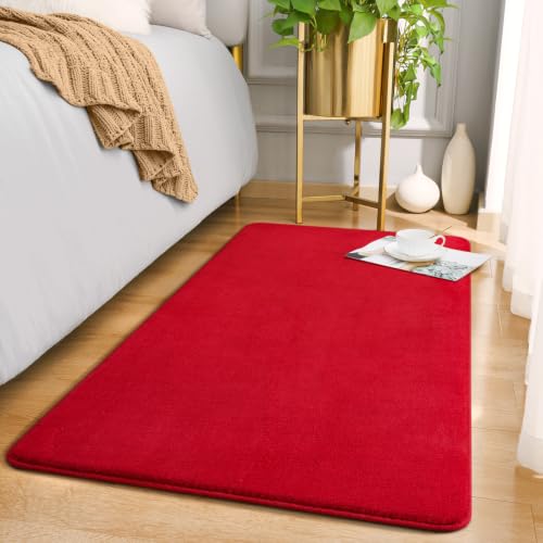 Amearea Modern Washable Runner Rugs, 2x4 Feet Red Bedroom Runner Rug - color: Red, size: 2' x 4' (Runner)