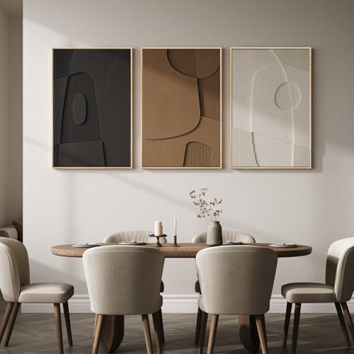 3D Textured Large Framed Abstract Wall Art for Living Room, 3Piece 24x36 In - color: Black White Brown B, size: 24"w X 36"h X 3pcs