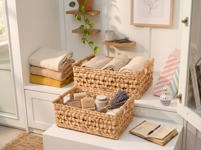 NAYA Set of 2L (16.5"&15") Water Hyacinth Wicker Shelf Storage Baskets - size: Set 2 Medium - Large