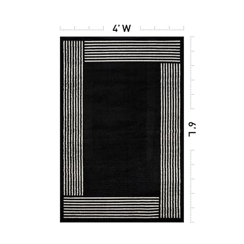 Rugshop Modern Bordered Minimal Area Rug for Living Room Black 4' x 6' - color: Black, size: 4' x 6' (Rectangular)