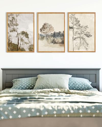UPWOIGH Neutral Tree Framed Wall Art Set of 3, 16 x 24 Inch - color: Grey, size: 24"L x 16"W