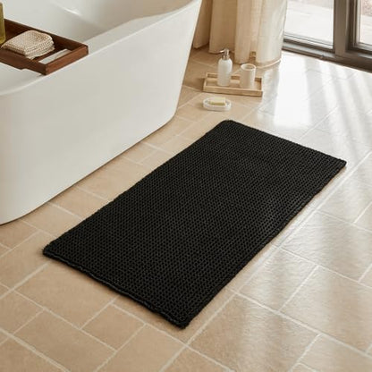 Triohero Black Waffle Bath Mat, Boho Bathroom Rugs Non Slip Washable, 24x48 - color: Black, size: 2' X 4' (Rectangular)