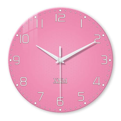 XNM Round Glass Pink Wall Clocks Battery Operated 12 Inch - color: Pink, size: 12 Inch