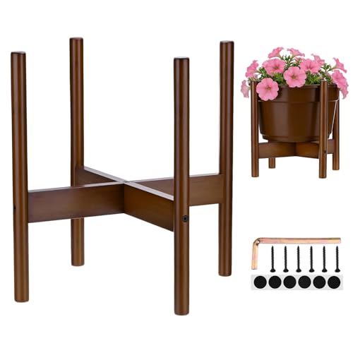 M METERXITY 1-Pack Bamboo Plant Stand, 13.78 Inch Fixed Size Pot Stand for Indoor Outdoor (Plant Not Included)/Big Pots/Garden/Patios, Mid Century Modern Flower Pot Holder [Brown] - color: Brown, size: Extra Large