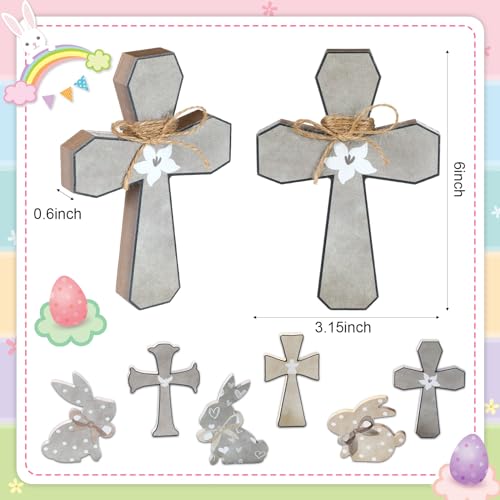 6 Pcs Easter Decorations Wood Bunny Cross Decoration Sign Tiered Tray Decor Farmhouse Rabbit Cross Easter Decor for the Home Spring Table Centerpiece, 6 Inch(Simple) - style: Simple