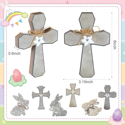 6 Pcs Easter Decorations Wood Bunny Cross Decoration Sign Tiered Tray Decor Farmhouse Rabbit Cross Easter Decor for the Home Spring Table Centerpiece, 6 Inch(Simple) - style: Simple