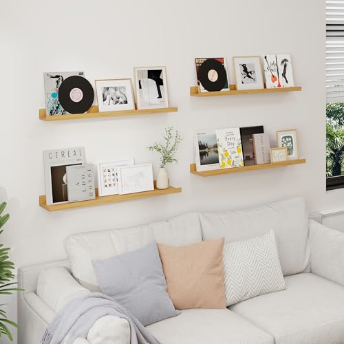 Axeman 30 Inch Floating Shelves, Oak Picture Ledge Shelf Set of 4 - color: Oak, size: 30 Inch