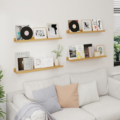 Axeman 30 Inch Floating Shelves, Oak Picture Ledge Shelf Set of 4 - color: Oak, size: 30 Inch