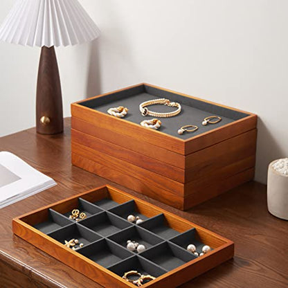 Oirlv Solid Wood Jewelry Tray,Jewelry Drawer Organizer,12 Grid - color: Grey 12 grid tray