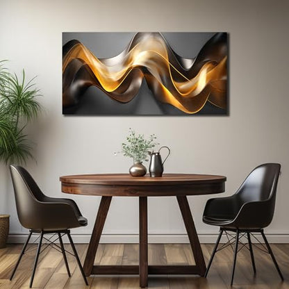 Ouzzlie Black Wall Art Abstract Wall Picture for Living Room - color: Grayish gold, size: 48"L x 24"W