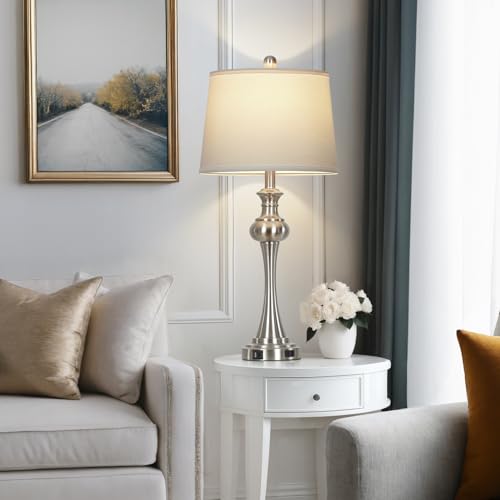 28.75" Silver Table Lamps for Living Room,Touch Lamps for Bedrooms Bedside Lamp 3-Way Dimmable Touch Control, Modern Silver Nightstand Lamp Fabric Shade Mid Century Accent Style（Bulb Inclued） - color: 1Pack-Silver