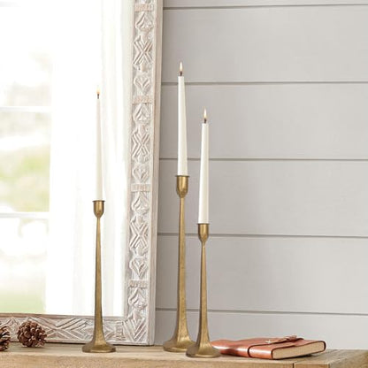 Iron Taper Candle Holder Set of 3 - Decorative Tall Candle Stand - color: Antique Brass