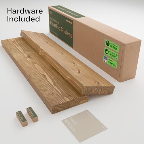 Natural Wood Floating Shelves for Wall 30 Inches Long, Oak Wooden Shelf - color: Gold Oak, size: 30 Inch