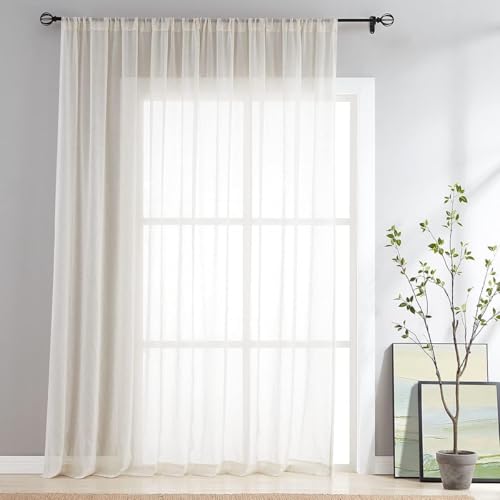 FMFUNCTEX Beige Linen Sheer Curtains,100X96 Inches, Extra Wide, 1 Panel - color: Rod Pocket| Natural, size: 100"W x 96"L (Pack of 1)