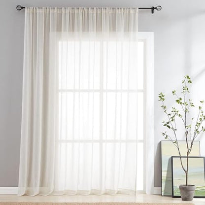 FMFUNCTEX Beige Linen Sheer Curtains,100X96 Inches, Extra Wide, 1 Panel - color: Rod Pocket| Natural, size: 100"W x 96"L (Pack of 1)