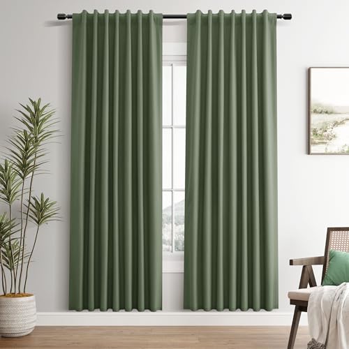 Linen 100% Blackout Curtains 78 Inches Long for Bedroom Full Light Blocking Curtains Olive Green Country Farmhouse Insulated Thermal Noise Cancelling Window Drapes for Living Room 2 Panels Set 52x78 - color: Olive Green, size: 52"W x 78"L (Pack of 2)