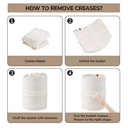 CherryNow 70L Woven Rope Laundry Basket with Tassel, 16" x 22", White - color: Off-white, size: 69L (16"W x 22"H)